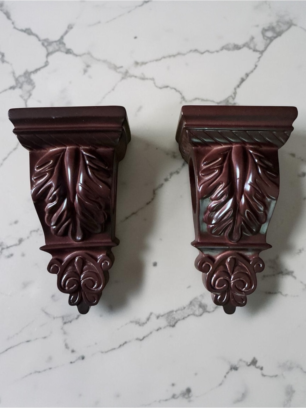 Decorative Leaf Carved Wall Sconces - Dark Mahogany